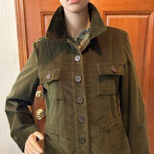 Talbots Petites Olive Green Utility Jacket Stretch Cotton Size 10P Field Jacket